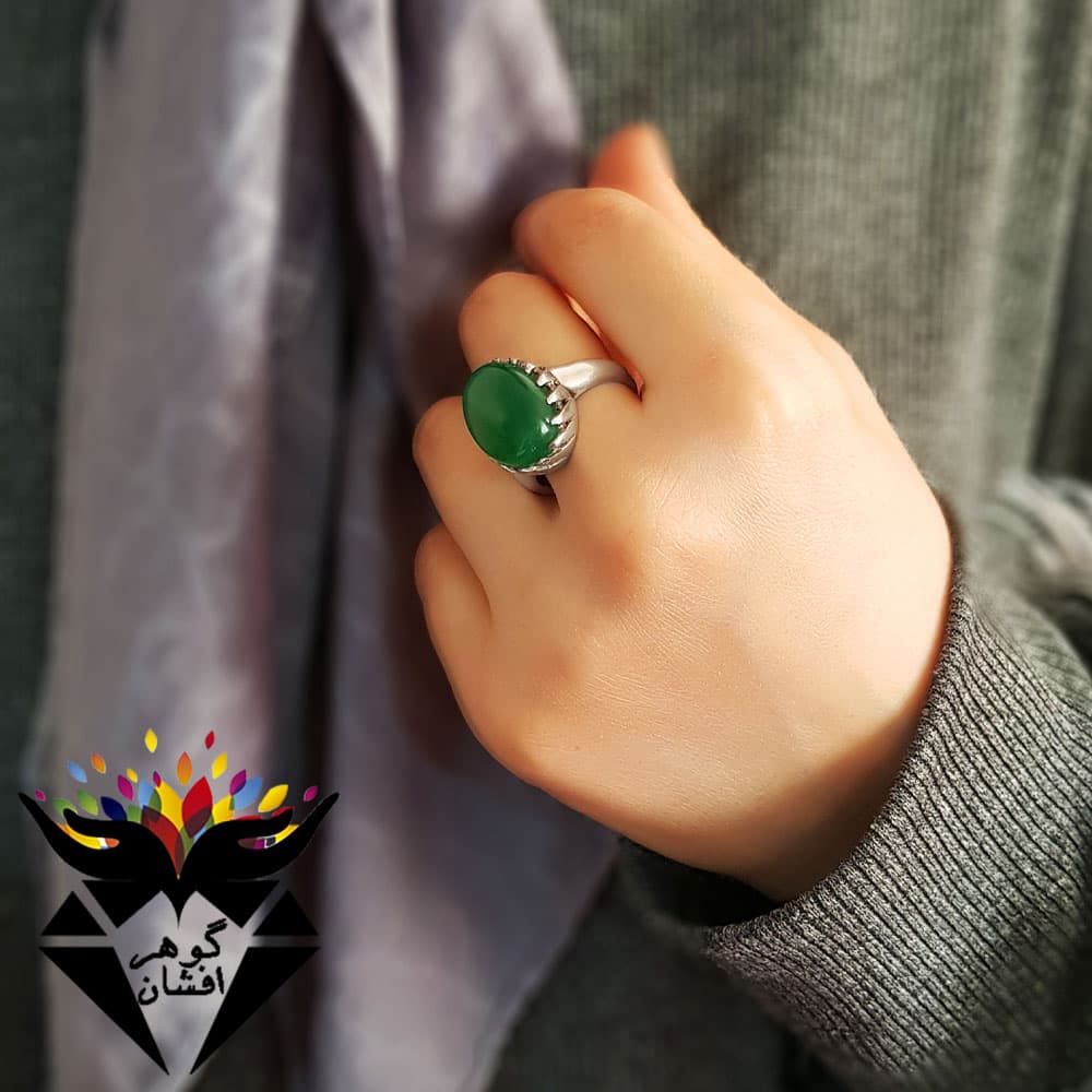 انگشتر عقیق سبز اصل زنانه R3078