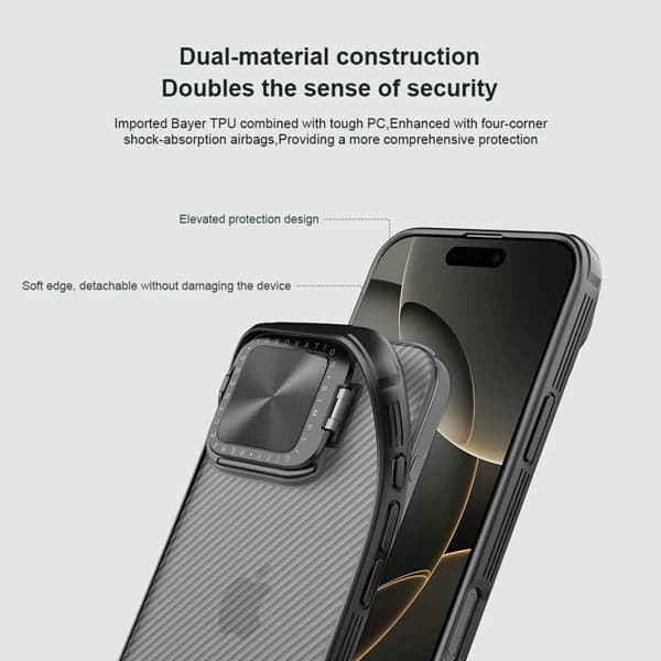 گارد نیمه شفاف کمرا استند iPhone 16 Pro مارک نیلکین مدل Camshield Prop Clear — تصویر ۸