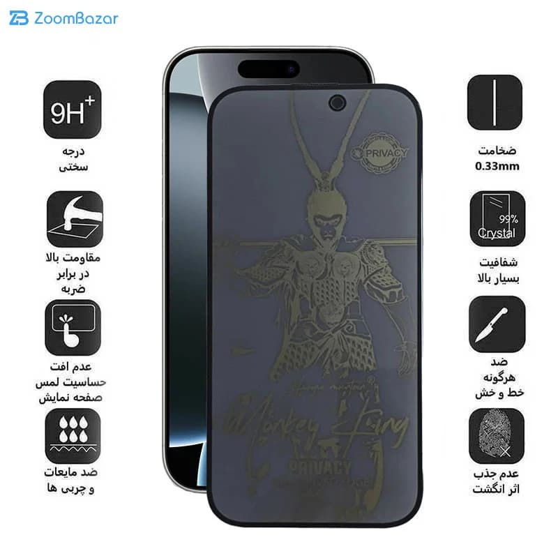 گلس پرایوسی اپیکوی مدل wukong privacy مناسب برای گوشی موبایل اپل iphone 16 Pro — تصویر ۶