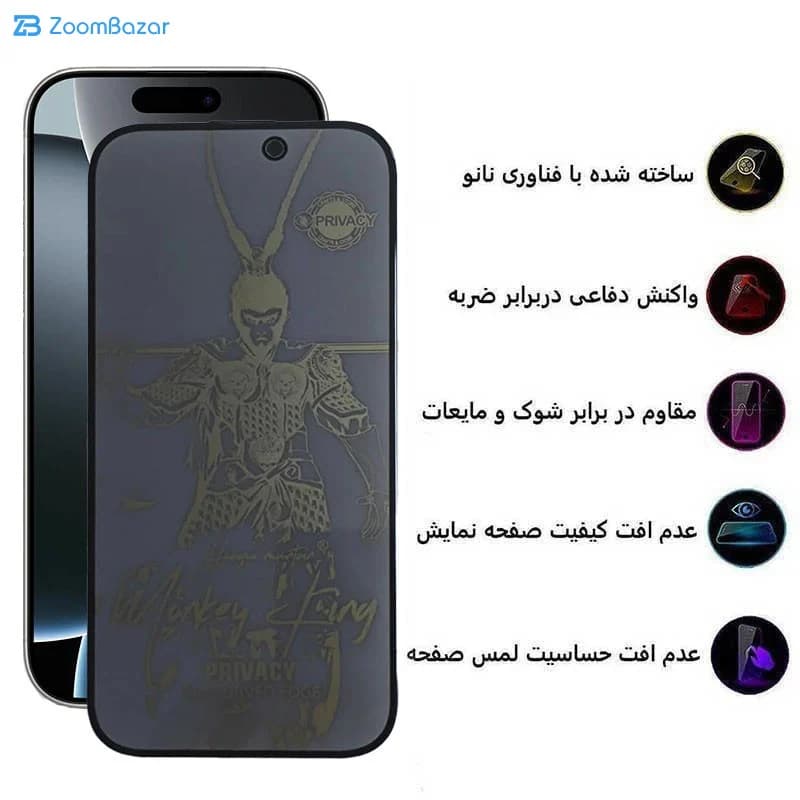 گلس پرایوسی اپیکوی مدل wukong privacy مناسب برای گوشی موبایل اپل iphone 16 Pro — تصویر ۳