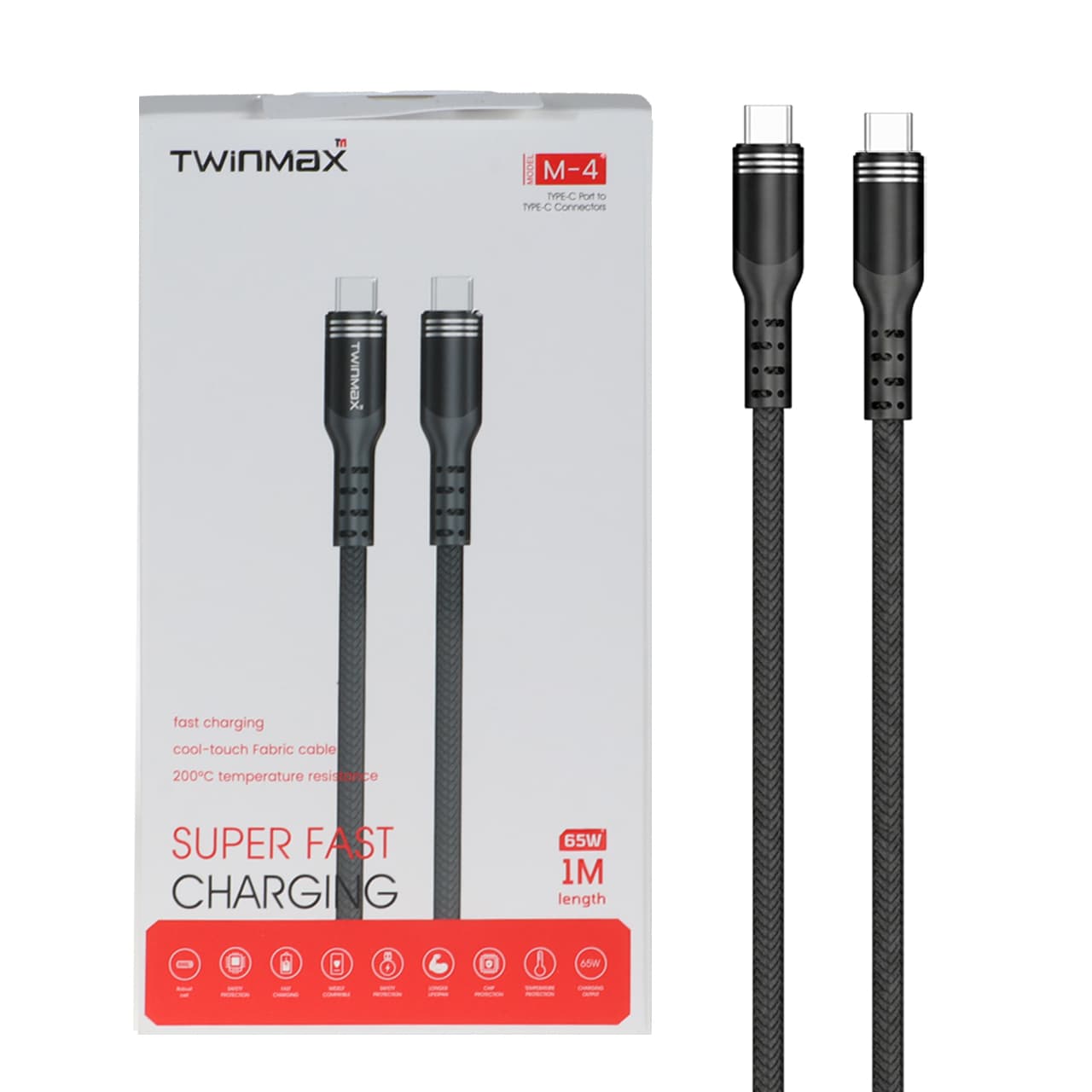 کابل شارژ فست TwinMax Type-C to Type-C مدل M-4 65W – مشکی – MMX