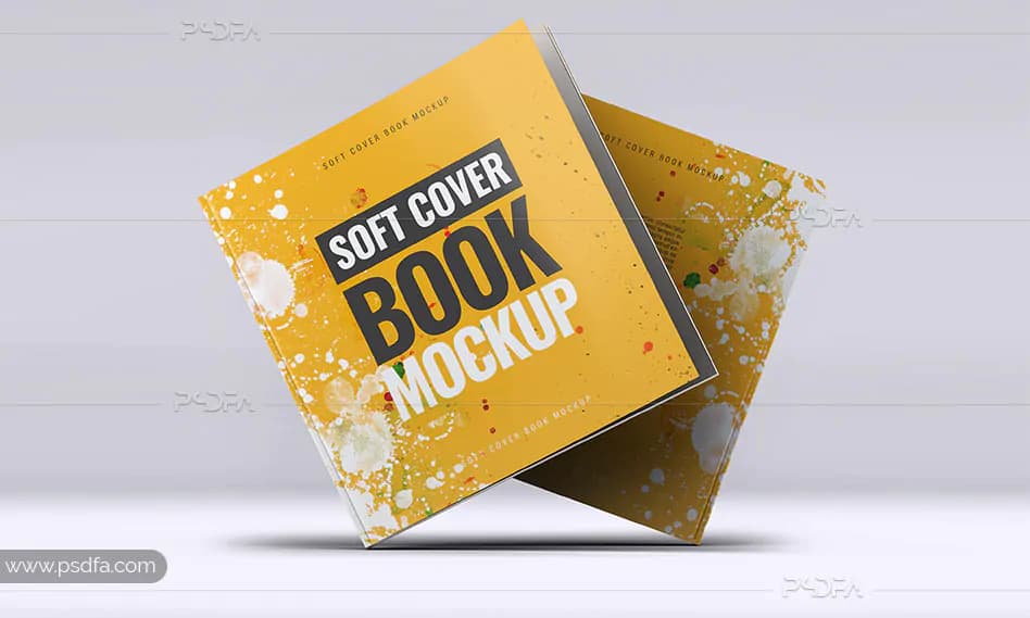 موکاپ کتاب خشتی یا مربعی لایه باز در حالات مختلف برای فتوشاپ