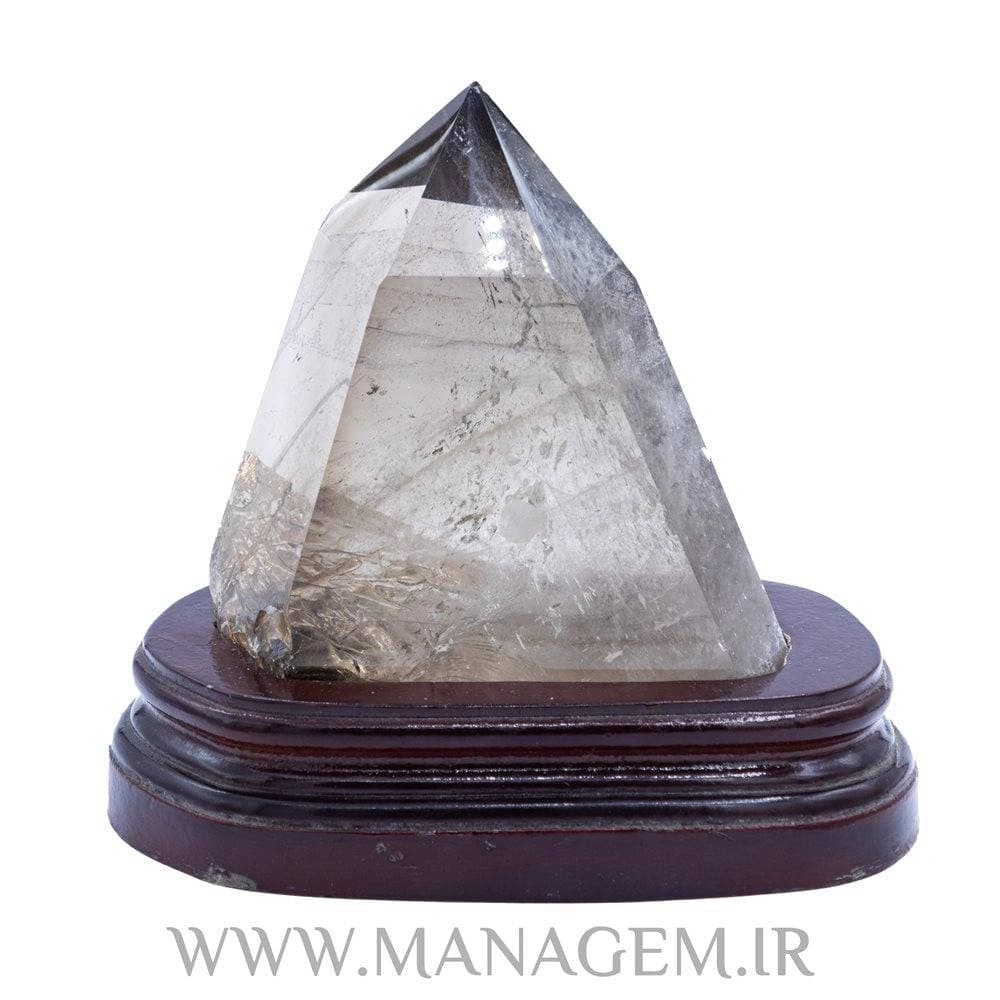 منشور اسموکی کوارتز روی پایه چوبی