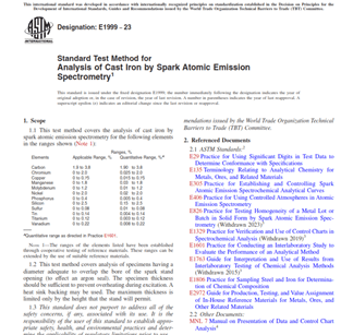 ASTM E1999 − 23- Standard Test Method for Analysis of Cast Iron by Spark Atomic Emission Spectrometry