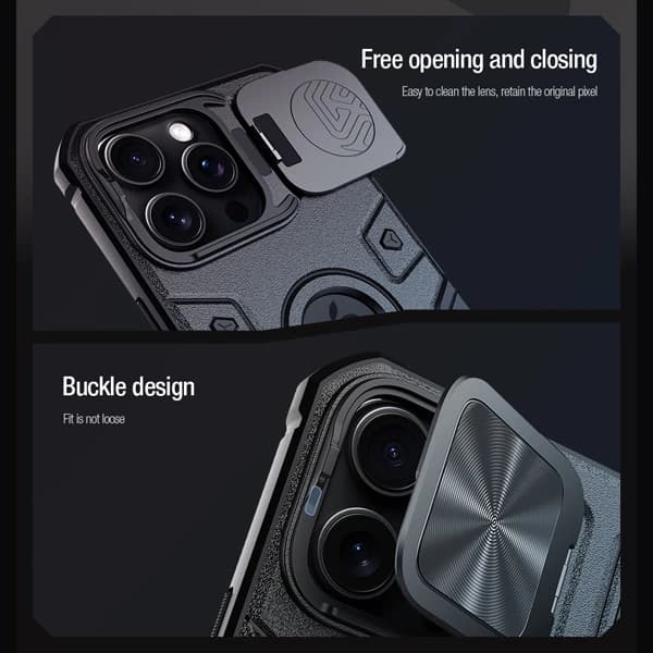 گارد ضد ضربه مگنتی کمرا استند iPhone 16 Pro Max مارک نیلکین مدل Camshield Armor Prop — تصویر ۸
