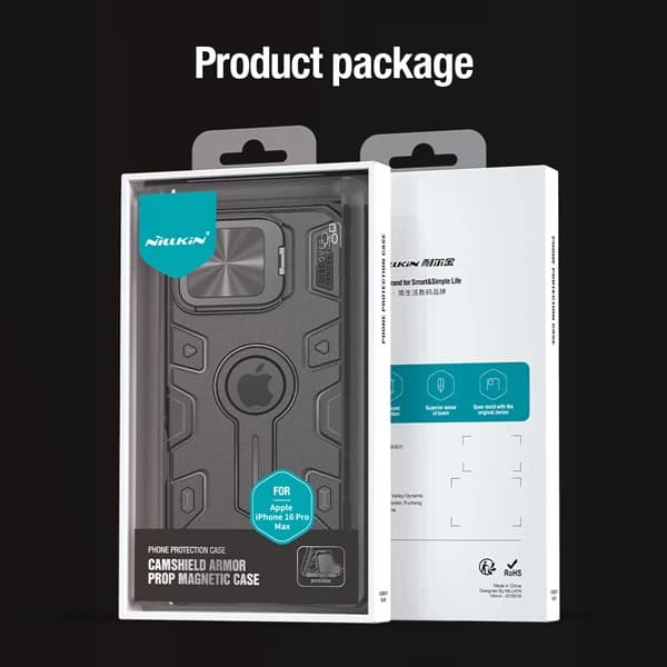 گارد ضد ضربه مگنتی کمرا استند iPhone 16 Pro Max مارک نیلکین مدل Camshield Armor Prop — تصویر ۶