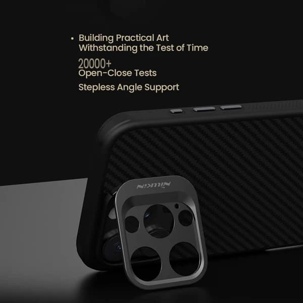 گارد کربنی مگنتی کمرا استند iPhone 16 Pro مارک نیلکین مدل CarboProp Magnetic Fine Hole — تصویر ۶
