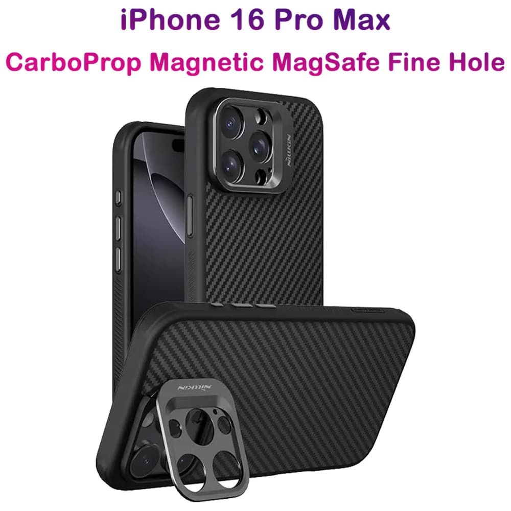 گارد کربنی مگنتی کمرا استند iPhone 16 Pro مارک نیلکین مدل CarboProp Magnetic Fine Hole — تصویر ۹