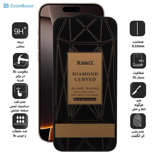 گلس اپیکوی مدل Xmart Diamond Curved مناسب برای گوشی موبایل اپل iPhone 16 Pro Max — تصویر ۴