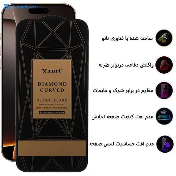 گلس اپیکوی مدل Xmart Diamond Curved مناسب برای گوشی موبایل اپل iPhone 16 Pro Max — تصویر ۵