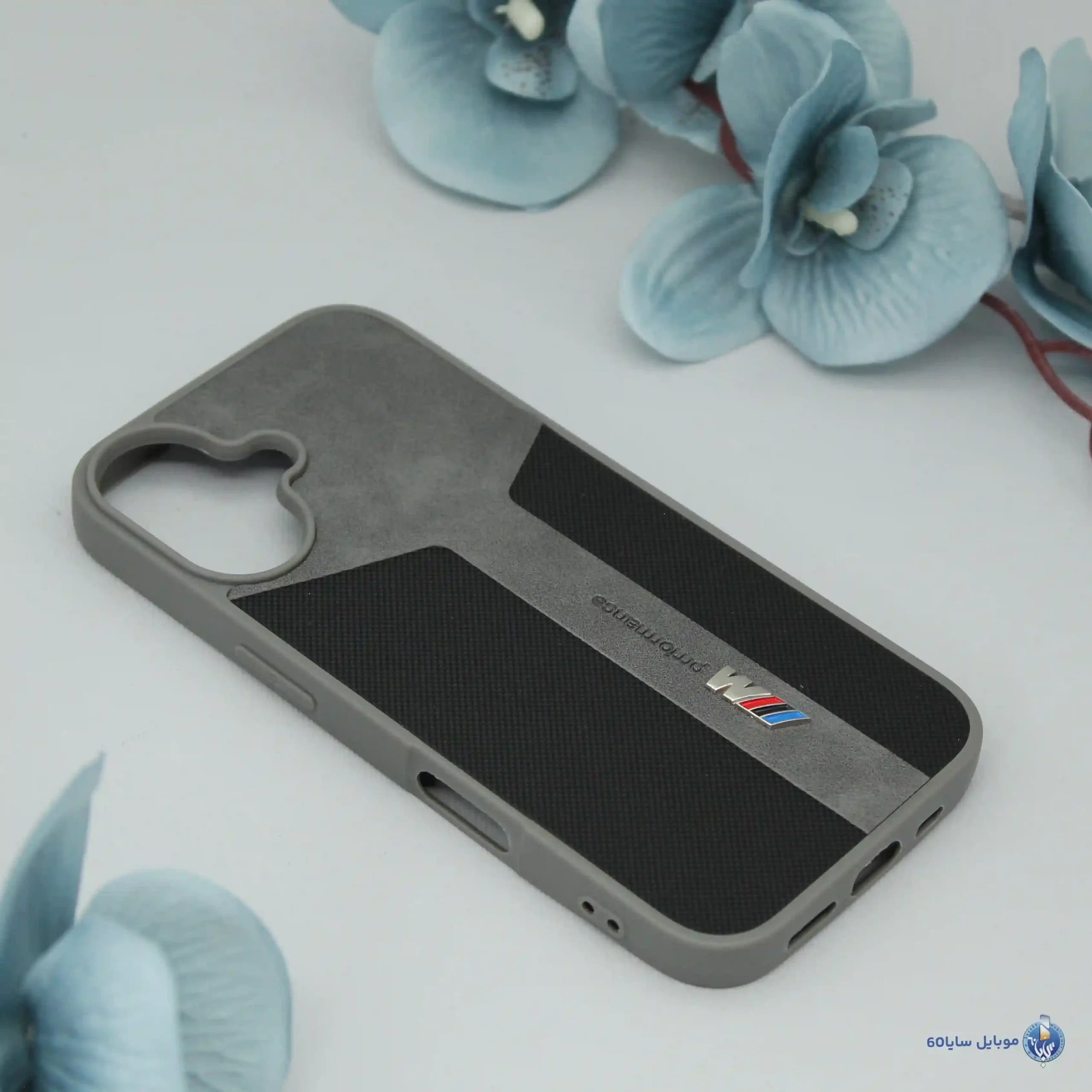 قاب گوشی Iphone 16 اپل مدل چرمی طرح BMW رنگ طوسی — تصویر ۲