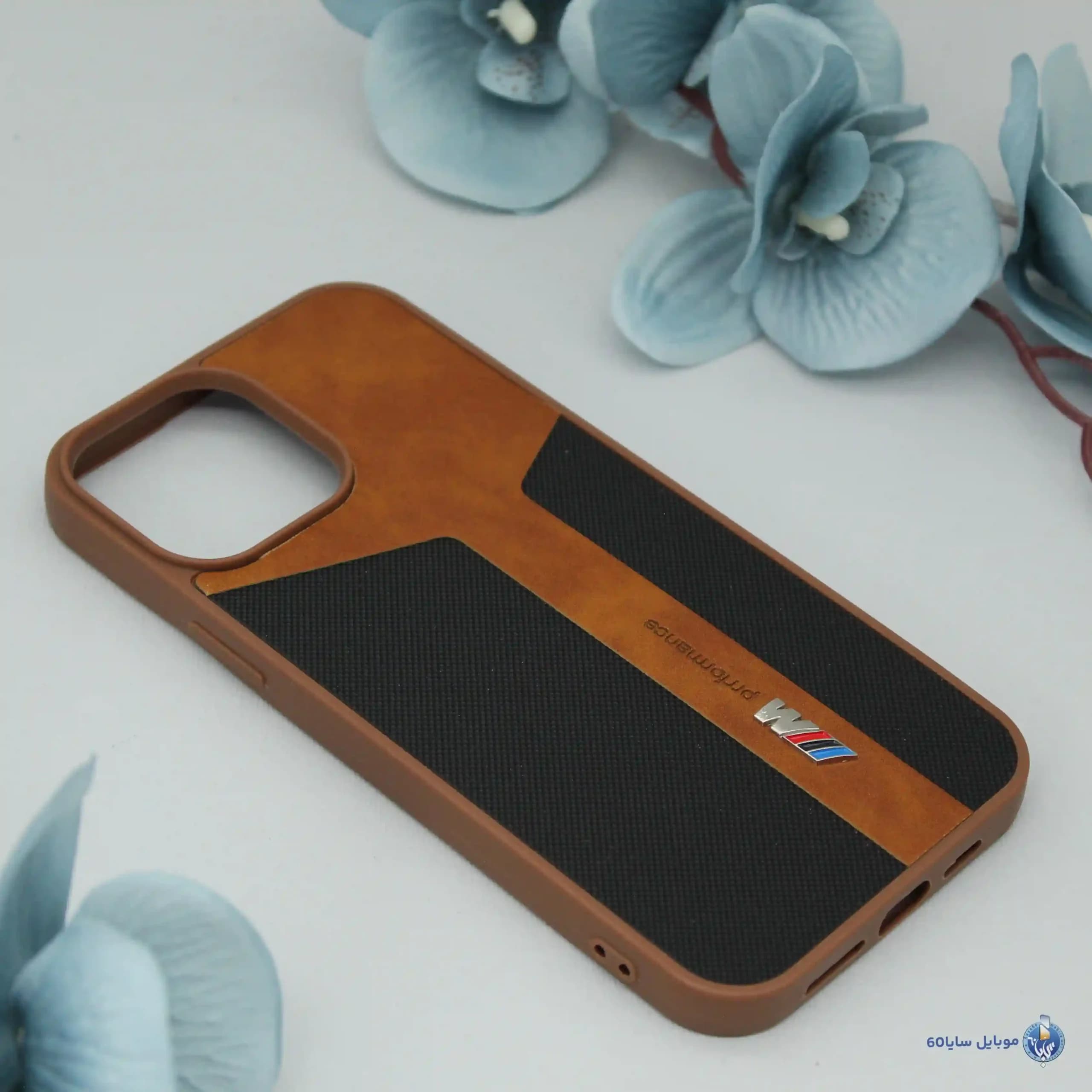 قاب گوشی Iphone 13 Promax اپل مدل چرمی طرح BMW رنگ قهوه ای روشن — تصویر ۲