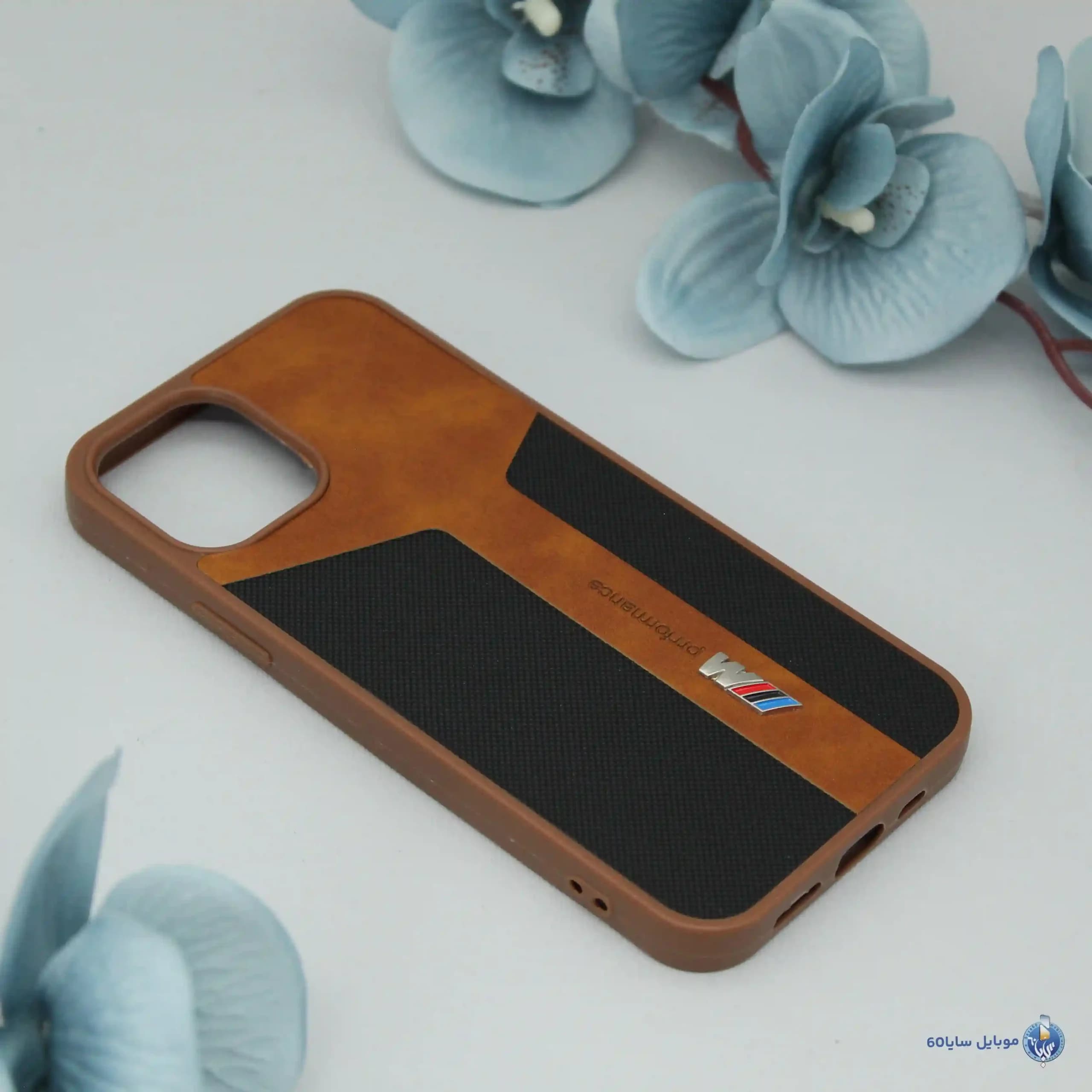 قاب گوشی Iphone 12/12Pro اپل مدل چرمی طرح BMW رنگ قهوه ای روشن — تصویر ۲