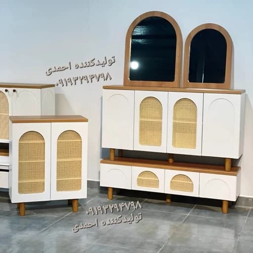 آینه کنسول ست میز تی وی جاکفشی حصیری نئوکلاسیک کامنا مدل 13153008
