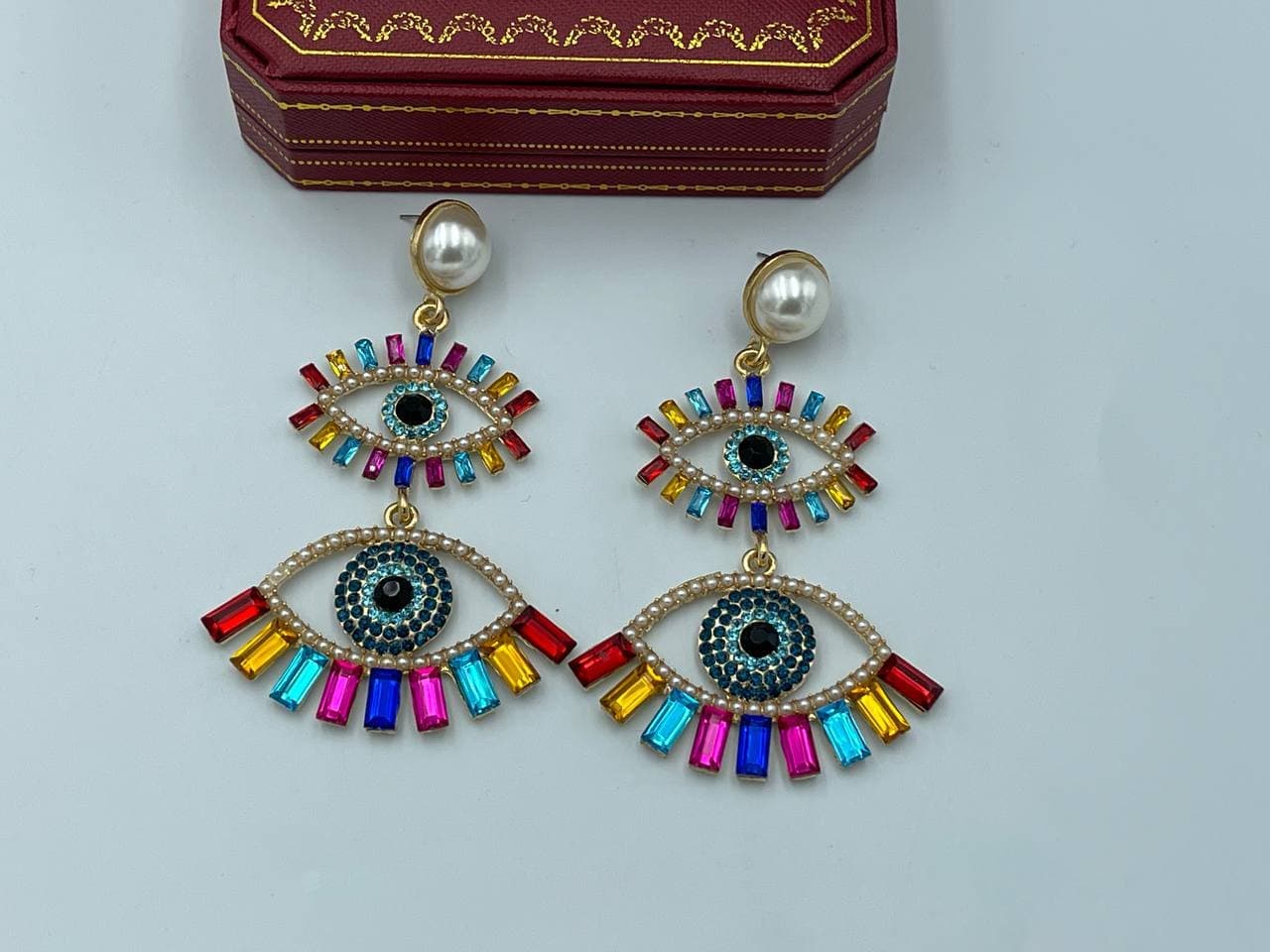 گوشواره چشم نظر رنگی آویزی