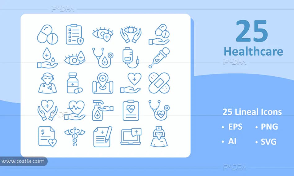 25 آیکون خطی بهداشت و مراقبت های بهداشتی با فرمت EPS , AI , PNG , SVG