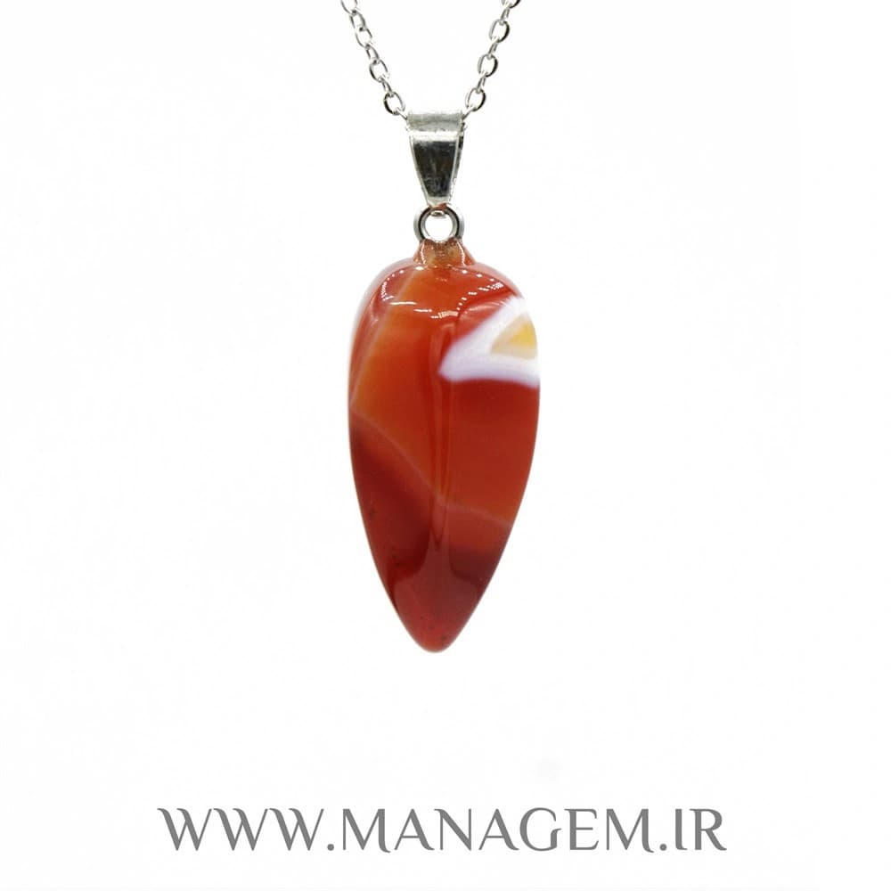 گردنبند سنگ کارنلیان طرح اشک(عقیق یمنی)