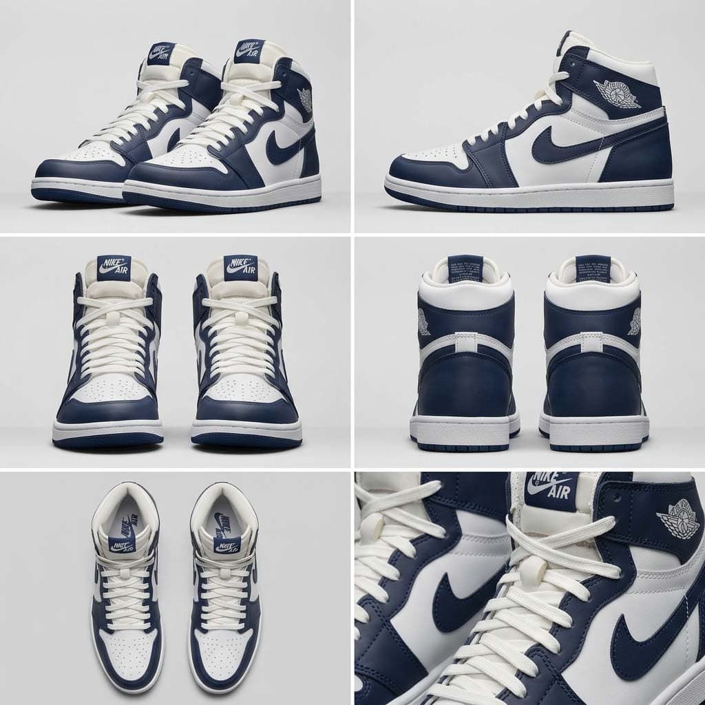 کتونی ساقدار مردانه Air Jordan 1 سفید سرمه ای مناسب استایل روزمره B | سایز 41 تا 44 — تصویر ۲