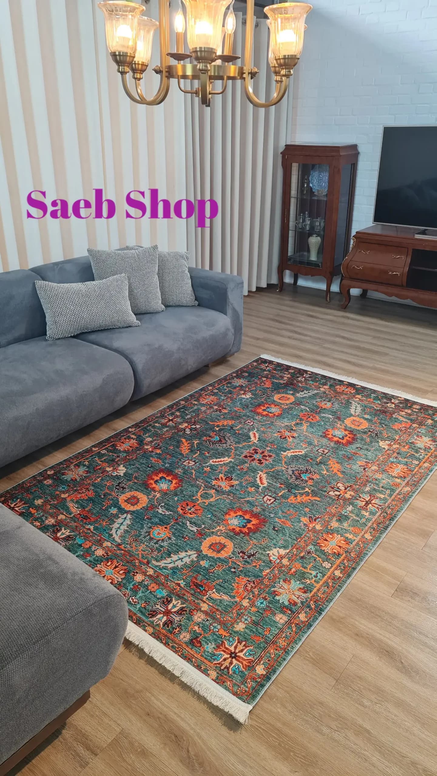 فرش کلاسیک زمینه سبز | فرش صائب | کد : M110