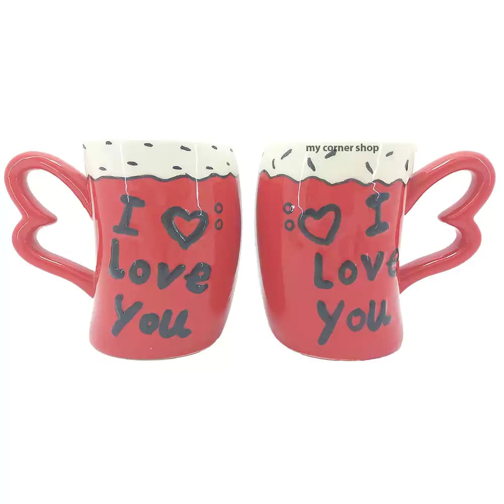 ماگ جفت دسته قلبی شکل، I :♥ LOVE YOU ، سرامیکی، کد 003