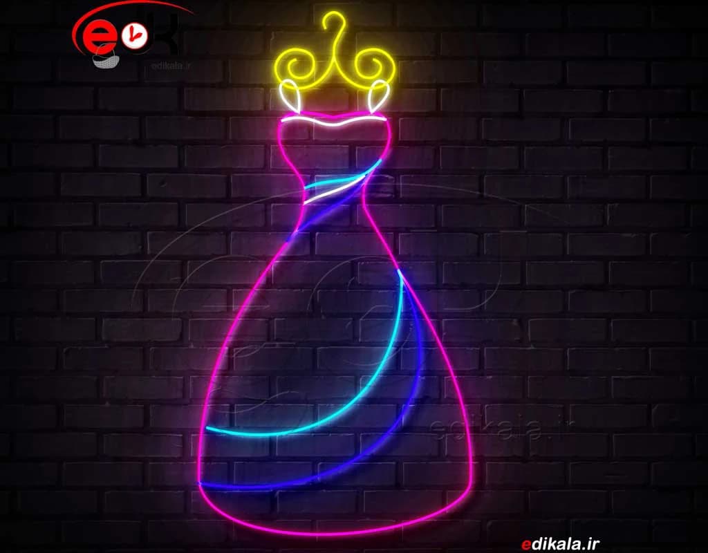 تابلو نئون طرح لباس زنانه شماره 2 در ابعاد مختلف+آداپتور+فایل کورل اماده برش