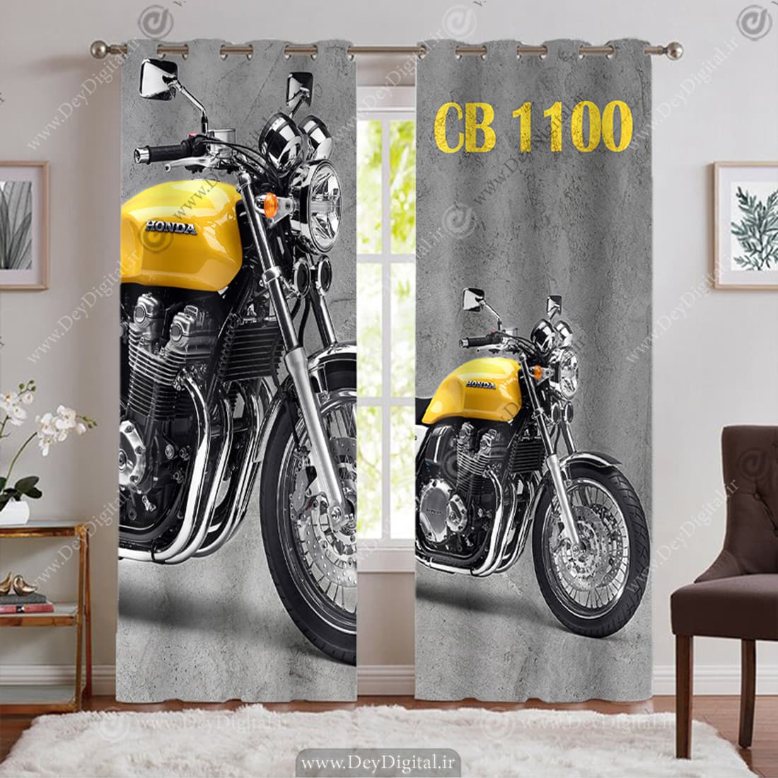 پرده اتاق پسر طرح CB 1100 موتور رنگ زرد BA-9240