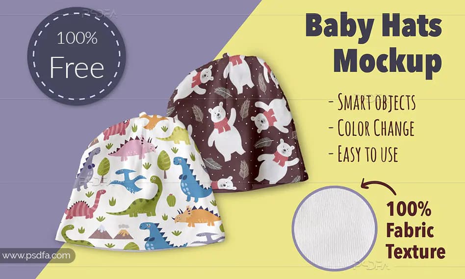 طرح لایه باز موکاپ کلاه کودک و بچه گانه – Baby Hats Mockup