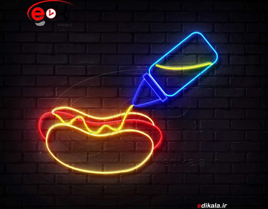 تابلو نئون طرح هات داگ شماره 1 در ابعاد مختلف
