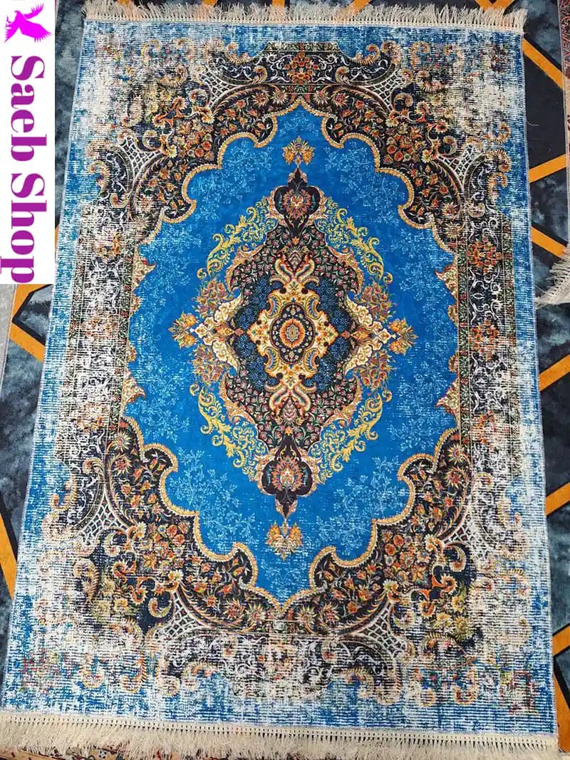 فرش فیروزه ای طرح قدیمی | فرش صائب | کد : h235 (عکس محصول قدیمی است)