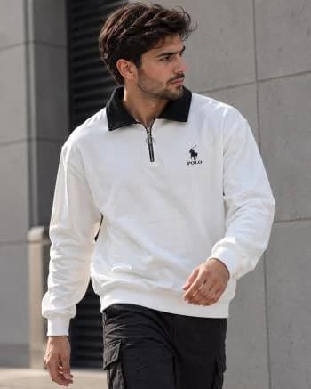 سویشرت نیم زیپ مدل POLO (یقه مشکی)