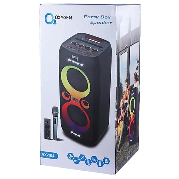 اسپیکر پارتی باکس 80 وات اکسیژن مدل AX-104 دارای پاور بانک — تصویر ۲