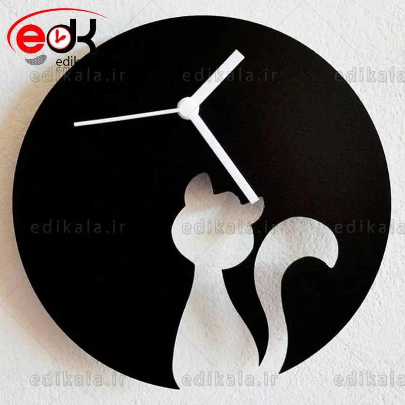 ساعت دیواری فانتزی طرح گربه در رنگ و ابعاد انتخابی