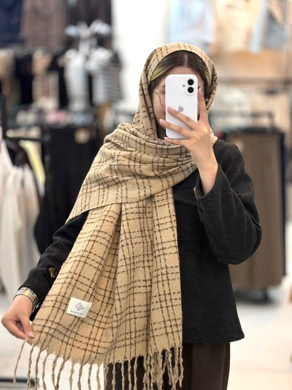 شال موهر پشمی چهارخونه