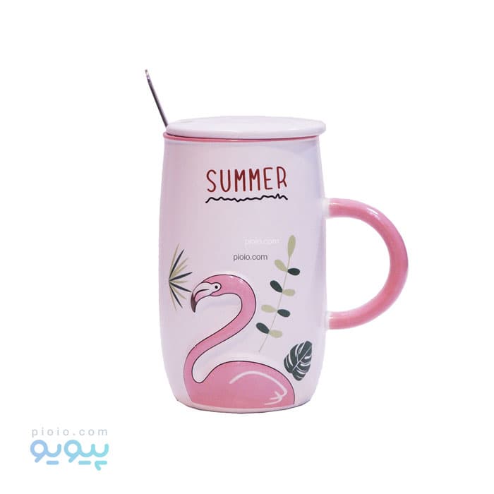 ماگ سرامیکی درب دار طرح فلامینگو
