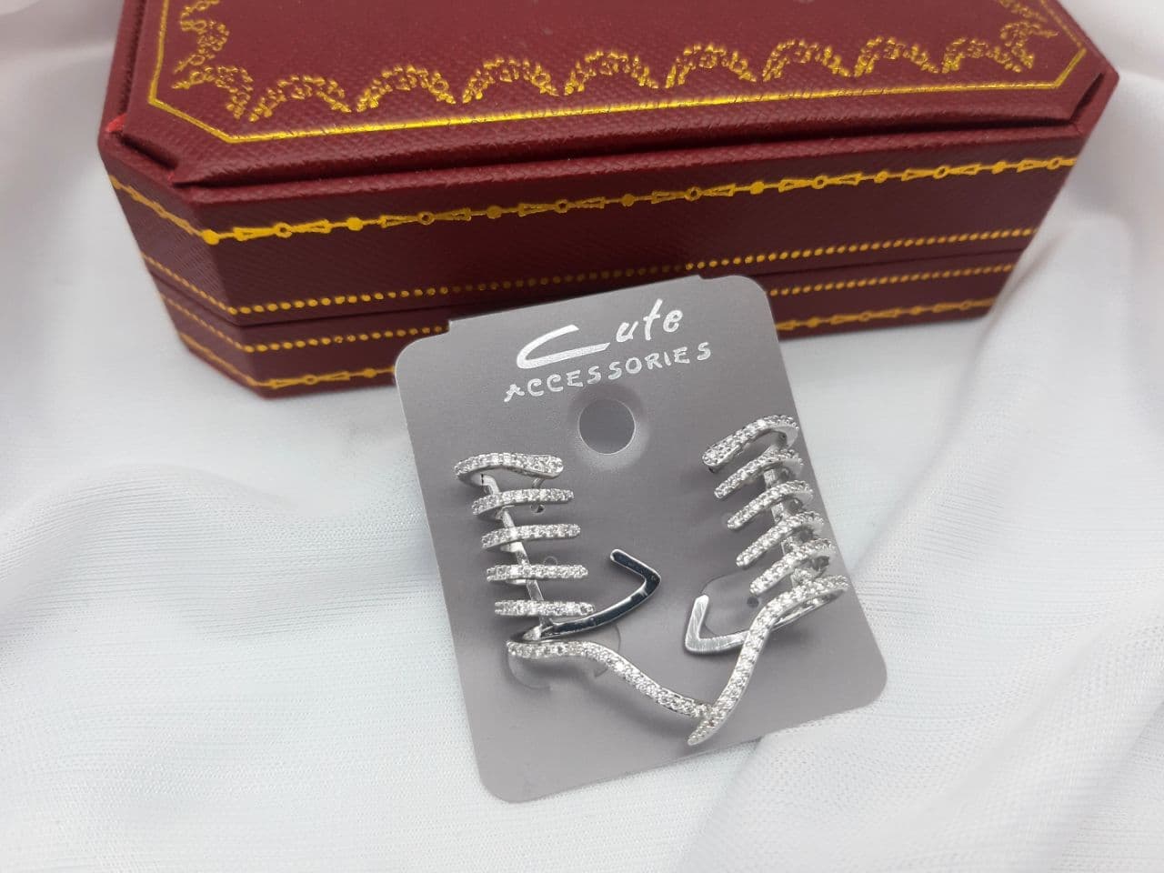 گوشواره تلسکوپی لاله گوشی نگین کاری