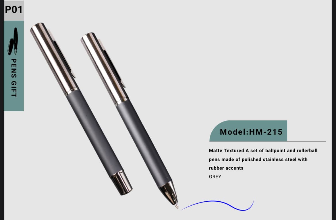 ست خودکار و رواننویس تبلیغاتی (HM-215) با بدنه طوسی مات