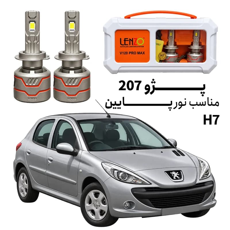 هدلایت لنزو V120 Pro Max پایه H7 مناسب نور پایین پژو ۲۰۷