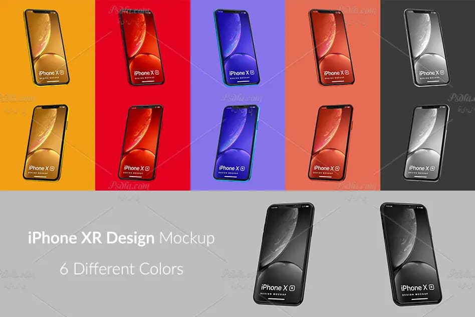 موکاپ آیفون ایکس آر به صورت لایه باز برای فتوشاپ iPhone XR Mockup — تصویر ۸