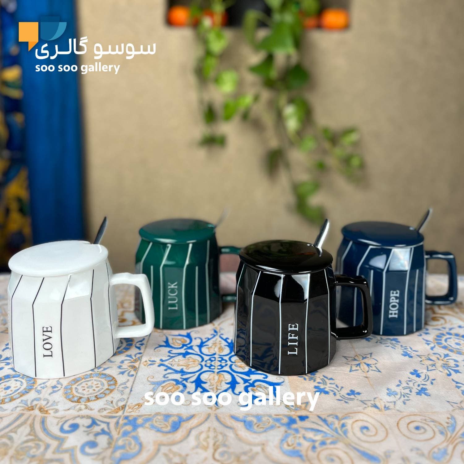 ماگ لاکچری سرامیکی خط دار LUCK