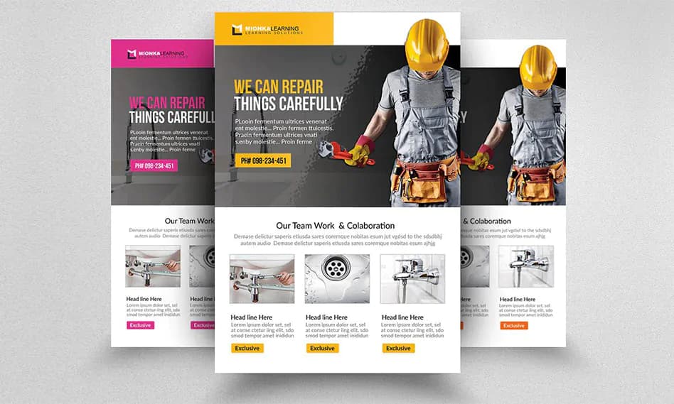 طرح لایه باز تراکت تبلیغاتی تاسیاست و لوله کشی با فرمت PSD