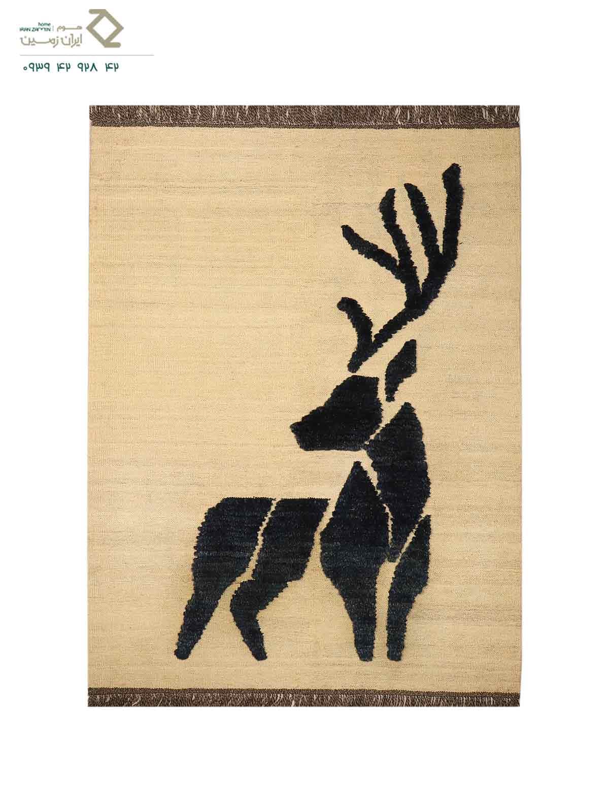 فرش دستبافت 3 متری گوزن سرمه ای قشقایی شیراز 202×152 کد 040446