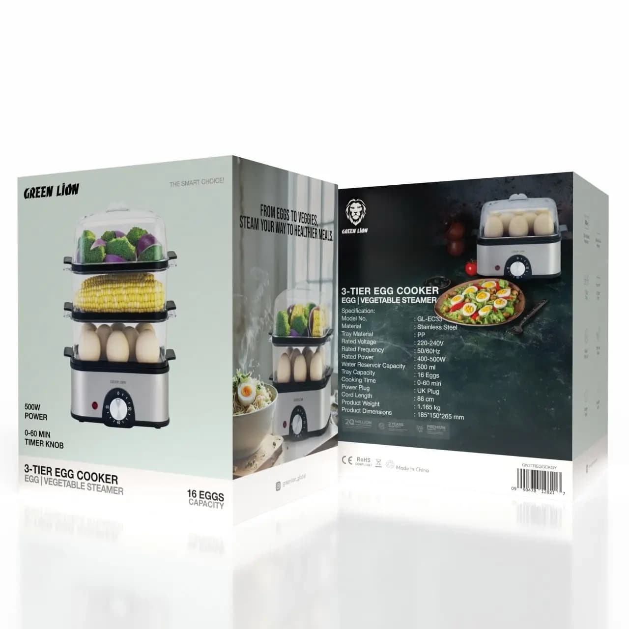 تخم مرغ پز3 کاره Green Lion مدل 3Tier Egg Cooker GN3TREGGCKGY – خاکستری (گارانتی 6 ماهه شرکتی) — تصویر ۶