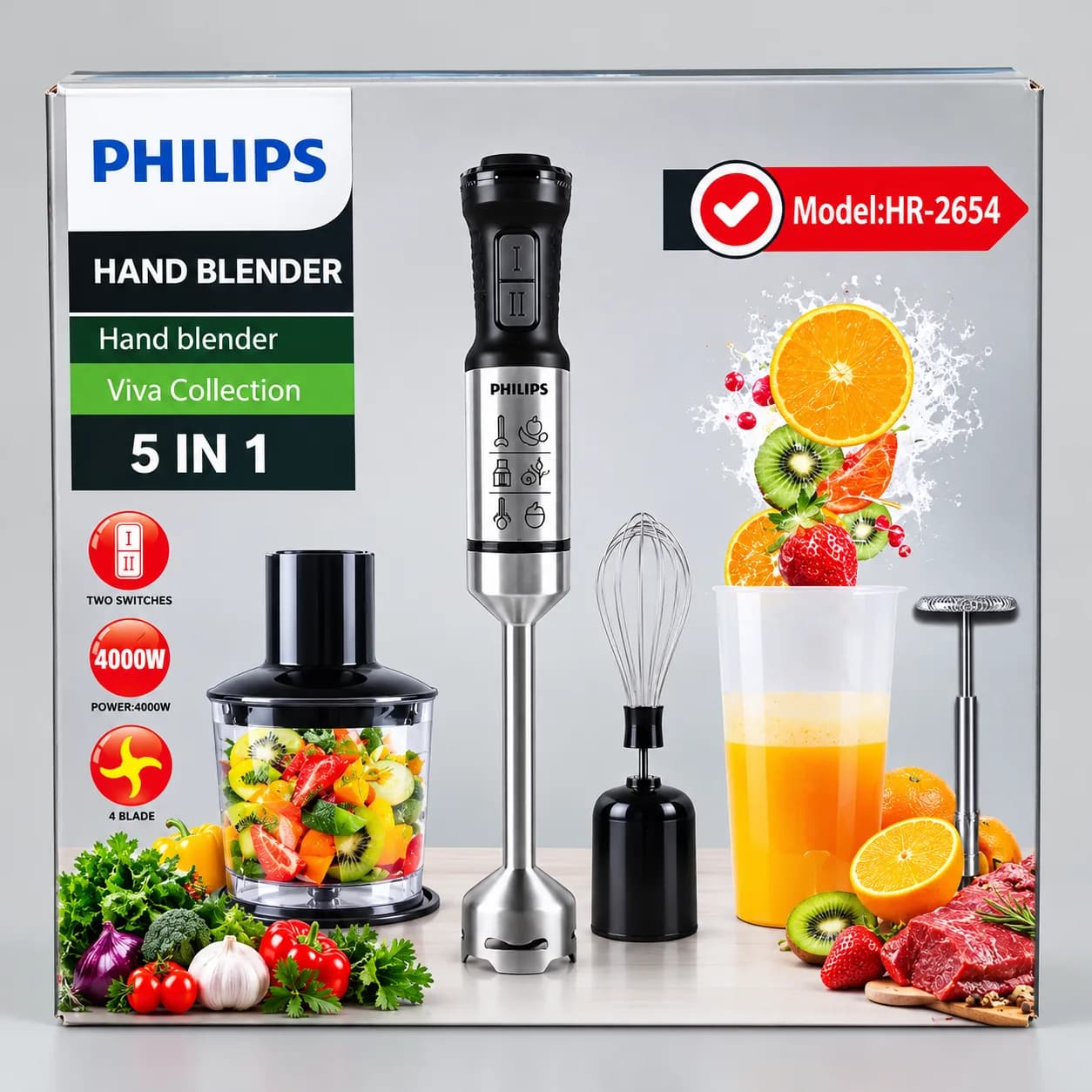 گوشت کوب برقی فیلیپس مدل HR-2654 پنج کاره با شفت فلزی و خردکن