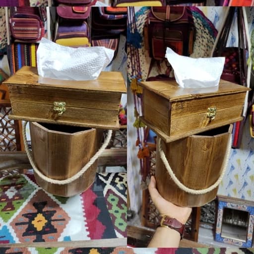 ست سطل و جعبه دستمال چوبی اعلی کامنا مدل 13144178