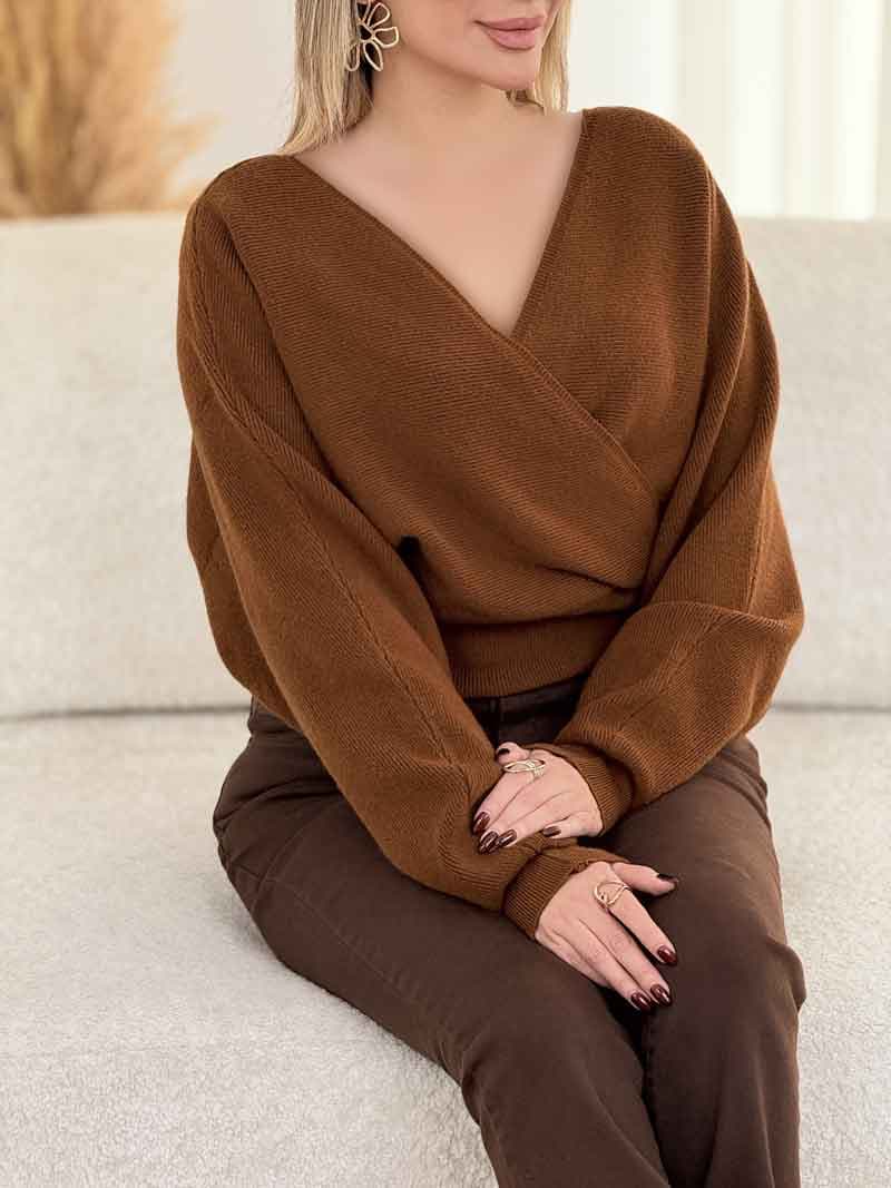 بافت پانچ یقه بند دار کد 8569