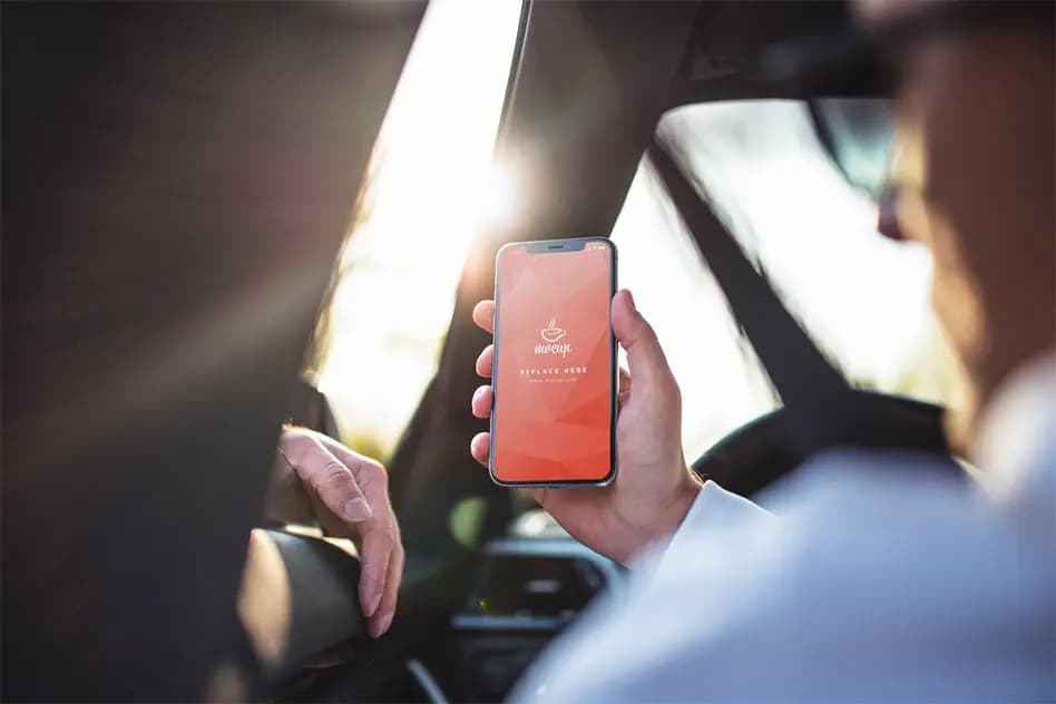 15 موکاپ آیفون ایکس در اتومبیل iPhone X in Car Mockup — تصویر ۲