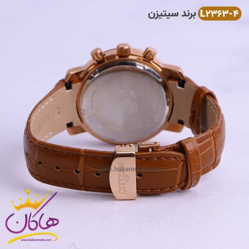 ساعت سیتیزن زنانه بند چرمی مدل L2363 عسلی — تصویر ۵