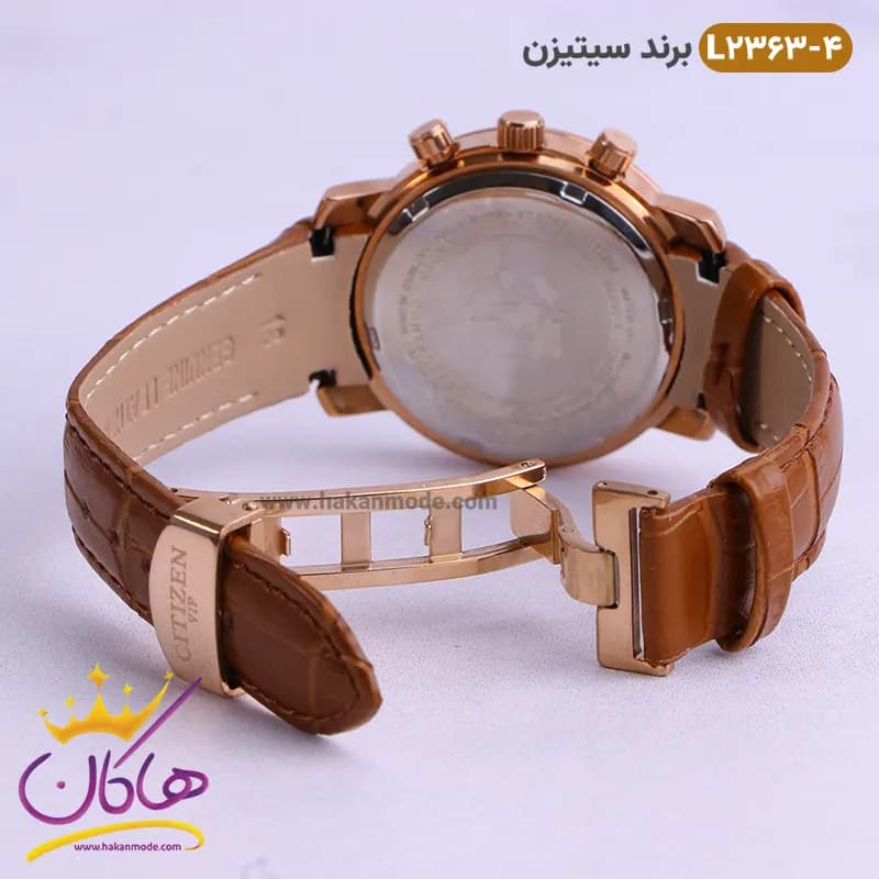 ساعت سیتیزن زنانه بند چرمی مدل L2363 عسلی — تصویر ۳
