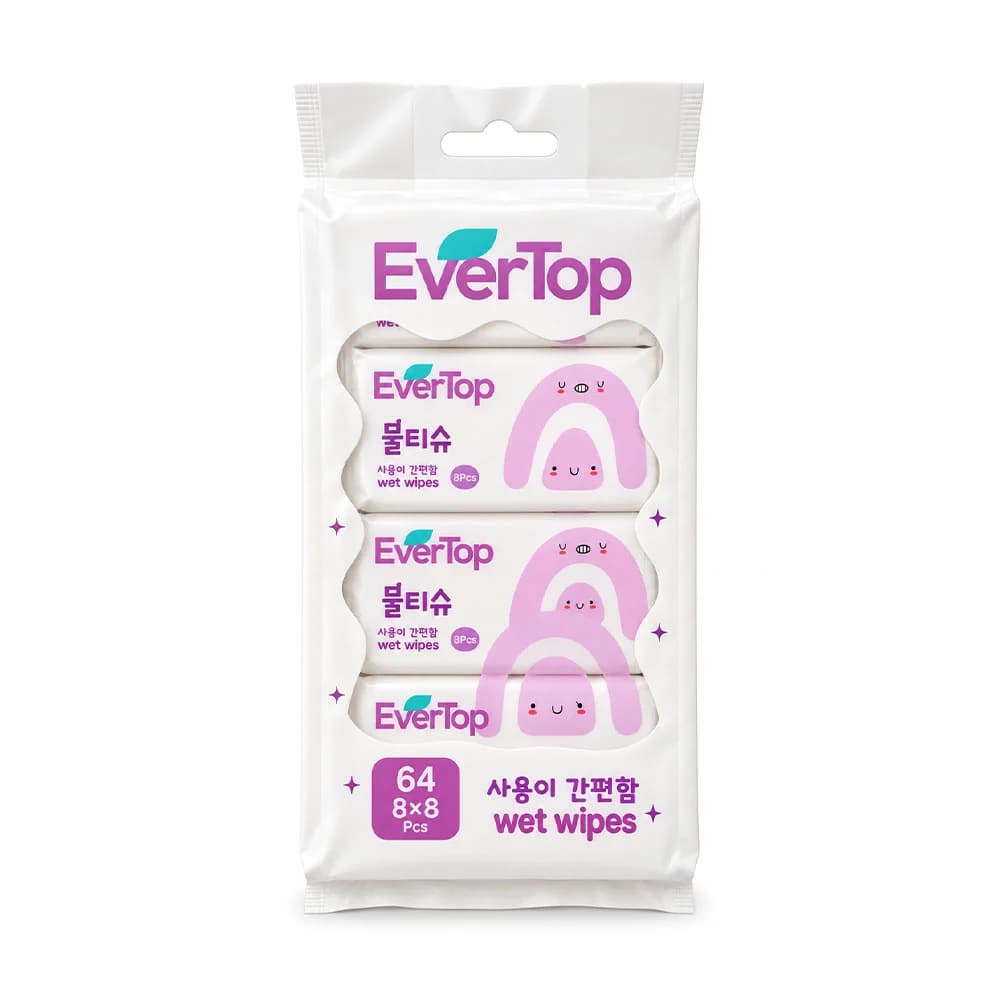 دستمال مرطوب جیبی 8 تایی اورتاپ Evertop بسته 64 عددی