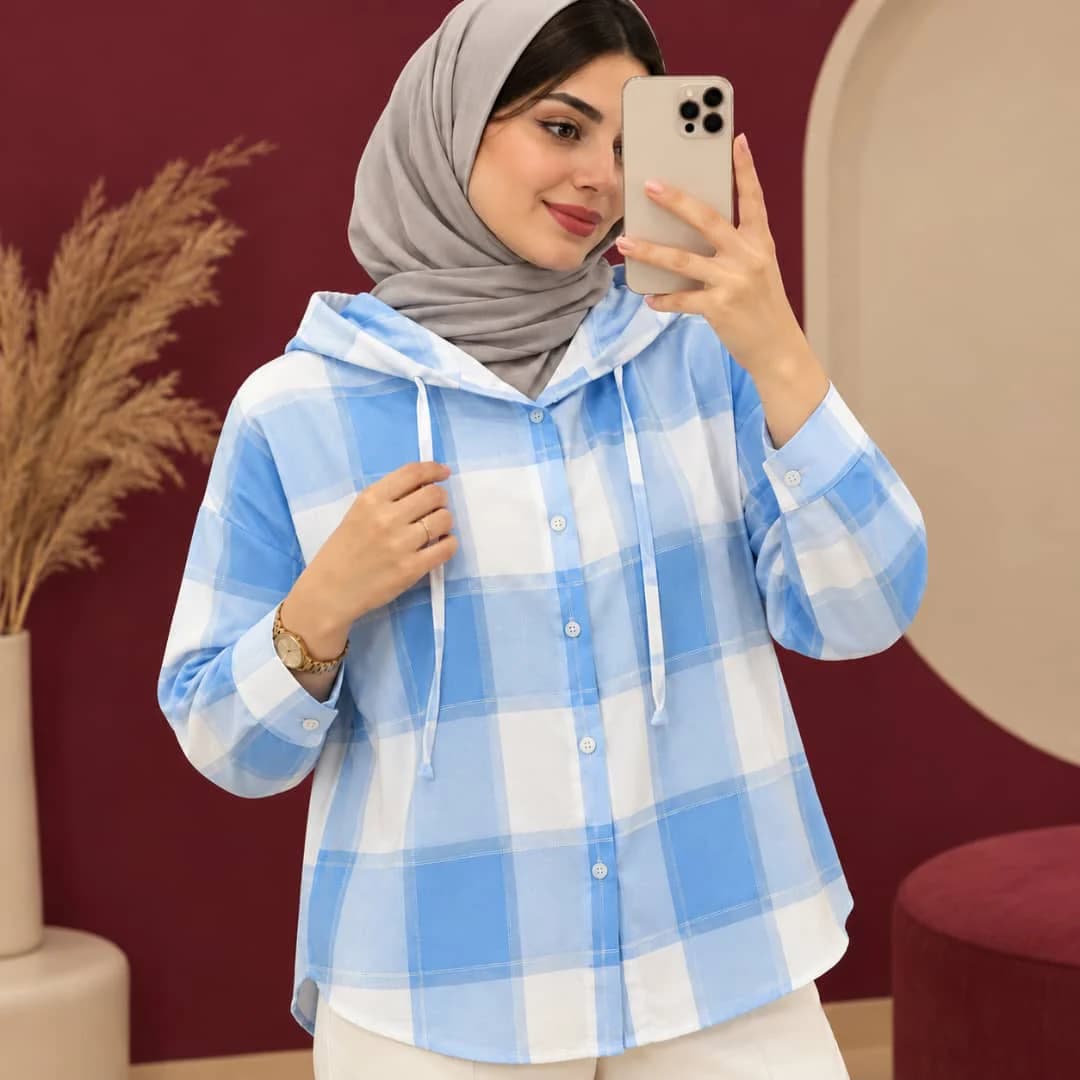 شومیزچهارخانه وارداتی کلاهدارمدل نیلا /کد29951